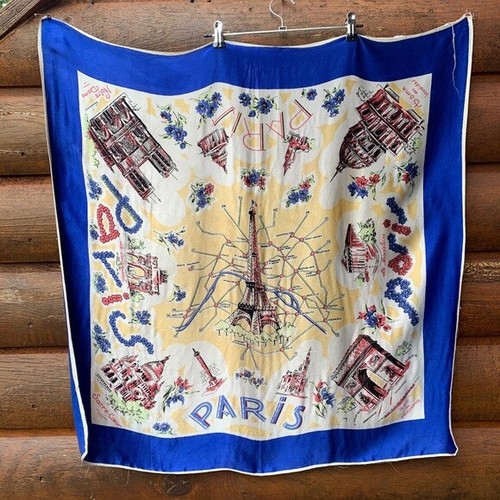 Vintage Silk Paris Tourist Novelty Souvenir Scarf