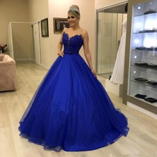 Royal Blue Glitter Beaded Wedding Dresses Sweetheart Backless Bridal Gowns