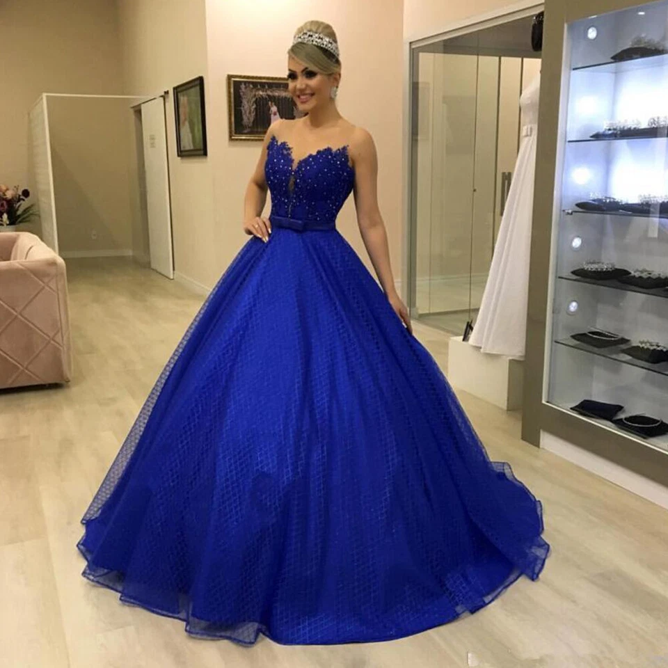 Royal Blue Wedding Dresses Sweetheart Glitter Beaded Backless Bridal Gowns