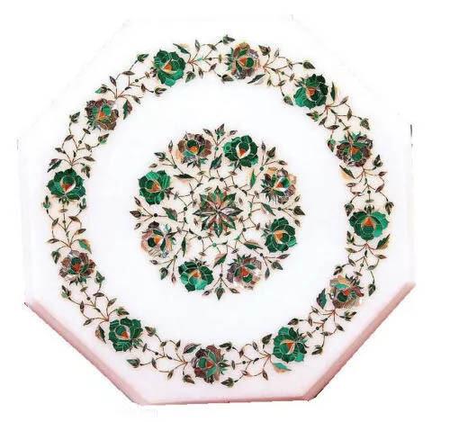 12" Octagon White Marble Inlay Table Top Pietra Dura Handmade Arts Hallway Decor - Picture 1 of 8