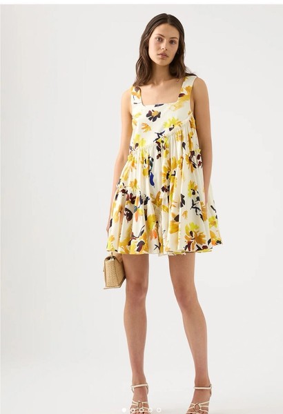 Aje Size 10 Meadow Asymmetric Mini Dress Yellow Floral