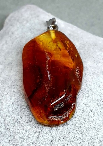 Natural and Un-cut Baltic Amber Pendant-Cognac Colour - Picture 5 of 6