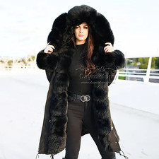 Rex Rabbit Fur Lined Parka Jacket With Fox Fur Trims & Hood
