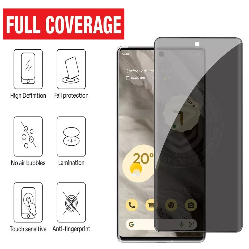 Privacy Screen Protector Tempered Glass for Google Pixel 10 9 Pro XL 9a 7a 8a 6a - Image 3 of 4