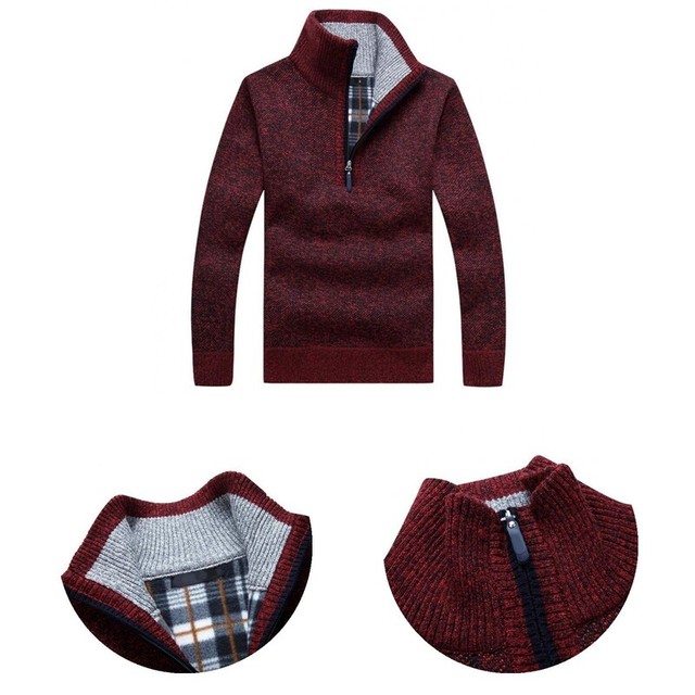 Men Pullover Solid Color Warm Stand Collar Plush Warm Sweater Coat Autumn Winter Men Pullover Solid Color Warm Stand Collar Plush Warm Sweater Coat Autumn Winter