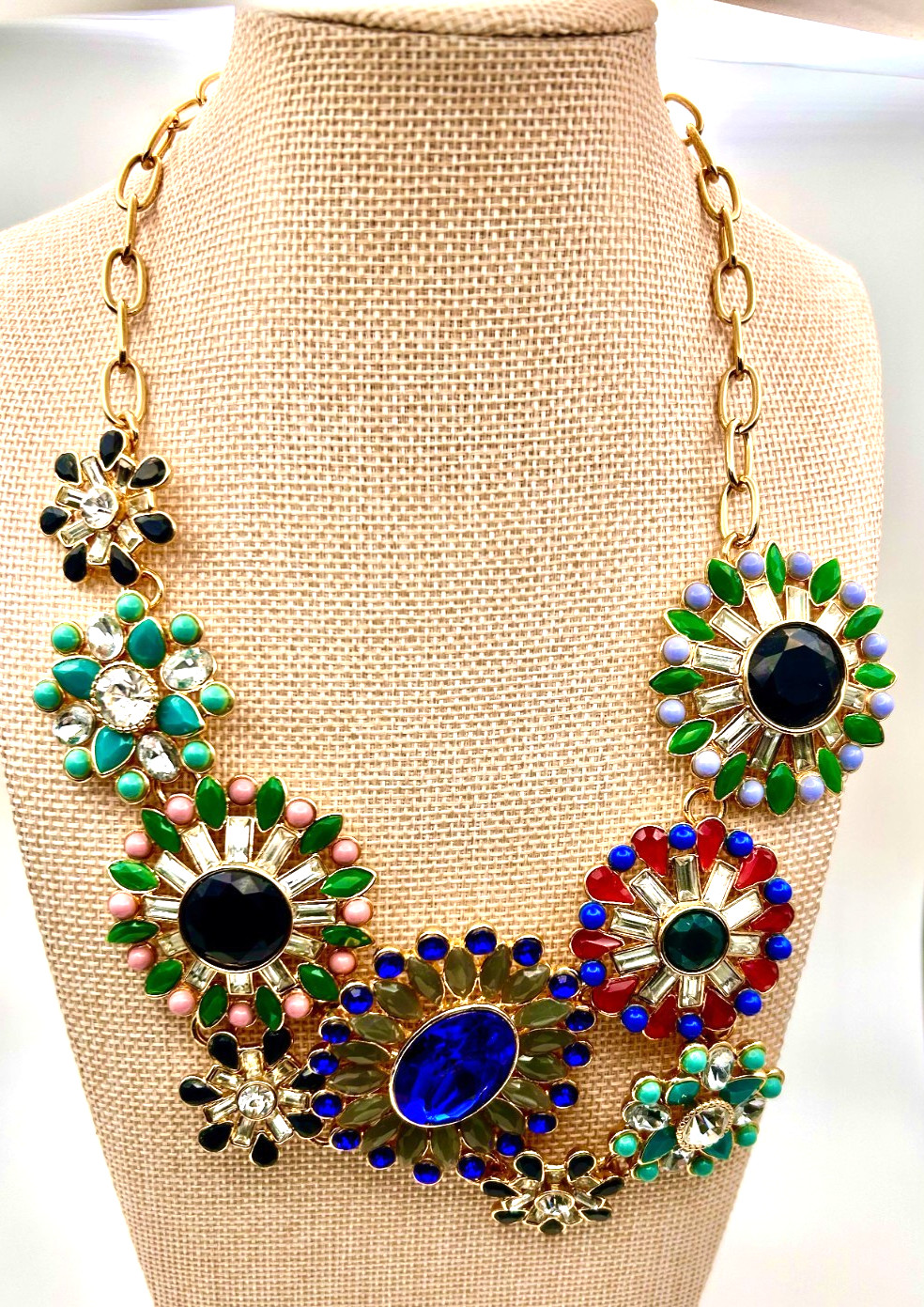 J. Crew Statement Necklace Starburst Cluster Floral Gemstones Multi Color Runway