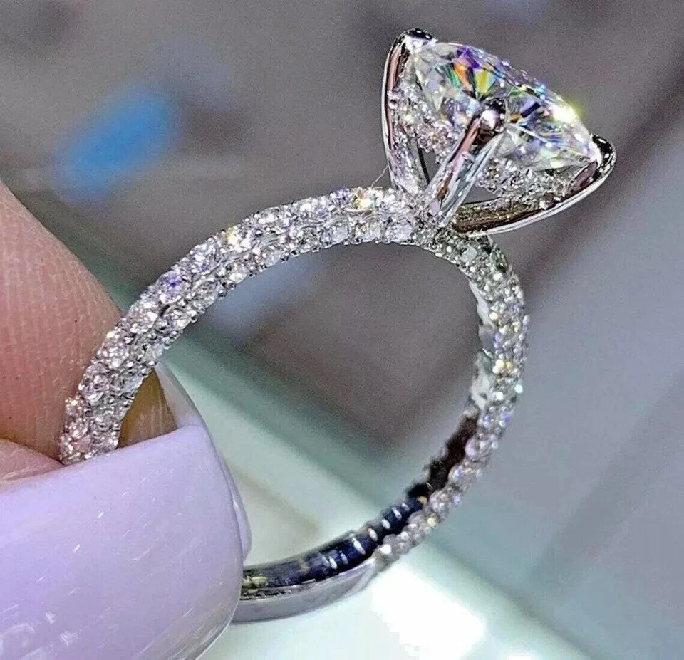 2Ct Round Lab-Created Diamond Hidden Halo Engagement Ring 14K White Gold Plated - Image 2 of 4