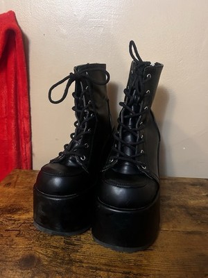 Demonia Camel 203 Women s Black Platform Ankle Boots Lace-Up Side Zipper 8