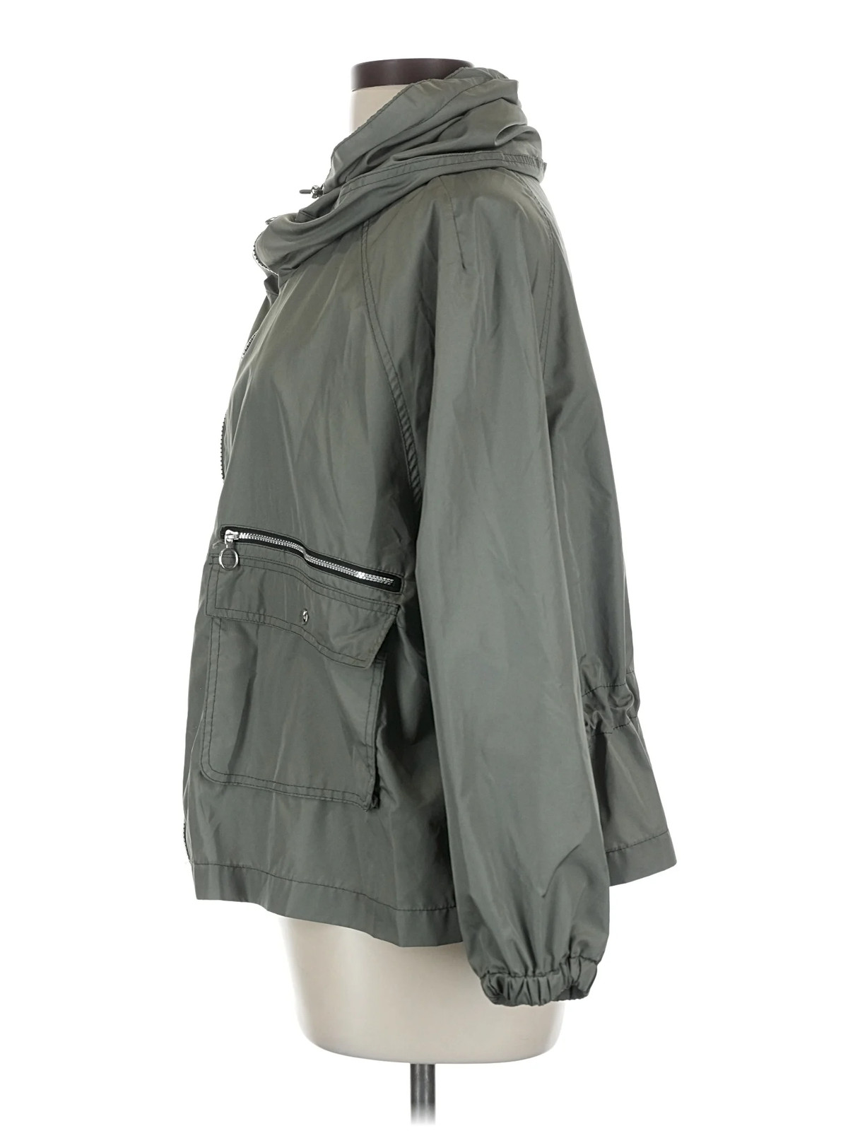 Zara Basic Women Green Raincoat L thumbnail 4