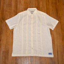 Scotch  Soda Guayabera Shirt Mens Large Cream Linen Short Sleeve Pleated