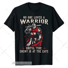 Crusader Warrior T-Shirt Medieval Knight Red Cloak Cross Shield Battle Ready Tee