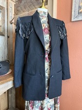 VTG Wool Blazer Jacket 80s Vintage Fringe Black Beads Silver Western Cowgirl M