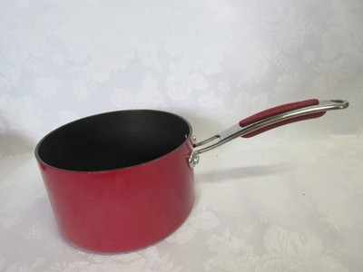 Kitchen Aid RED 2 Quart Hard Base Non Stick Saucepan, No Lid, T 005, Good Cond