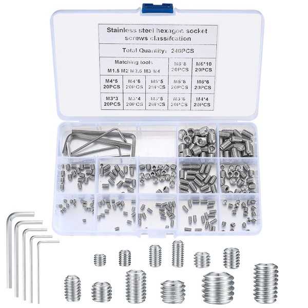 240 StüCk Madenschrauben Sortiment Set,M3/M4/M5/M6/M8-image