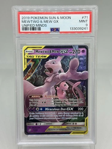 Pokemon Sun & Moon Unified Minds Mewtwo & Mew GX Tag Team Holo #71 PSA 9 Mint