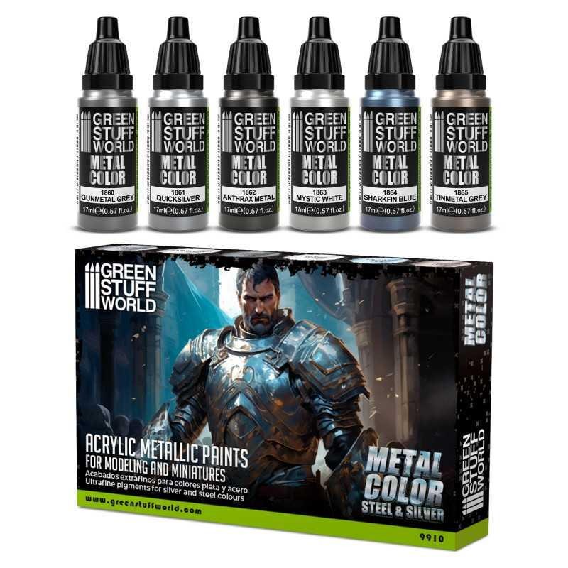 Green Stuff World - 9910 - Metallic Paints Set - Silver