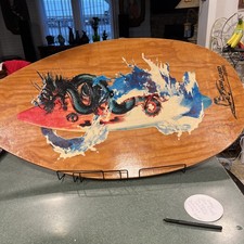 Vintage Skim Lizard Pro Series Skim Board Featuring A Chinese Graphic Wooden