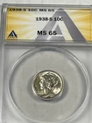 1938-S Mercury Dime : ANACS MS65