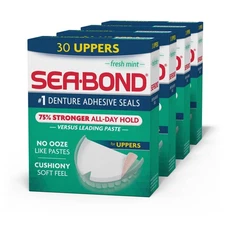 Sea Bond Denture Adhesive Seals, 30ct Mint 4-Pack, All Day Hold Upper