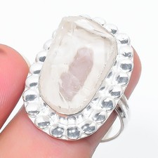 Natural Rock Crystal Gemstone 925 Sterling Silver Jewelry Ring Size 8 US 