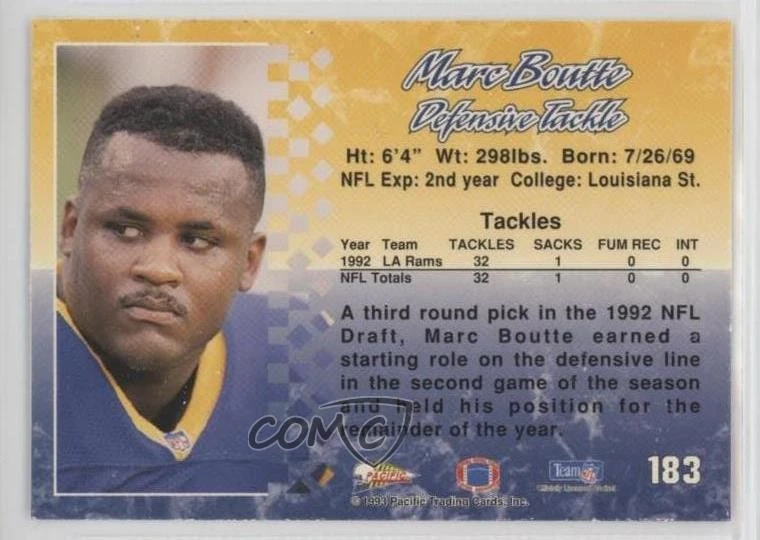 1993 Pacific Marc Boutte #183 - Image 2 of 2
