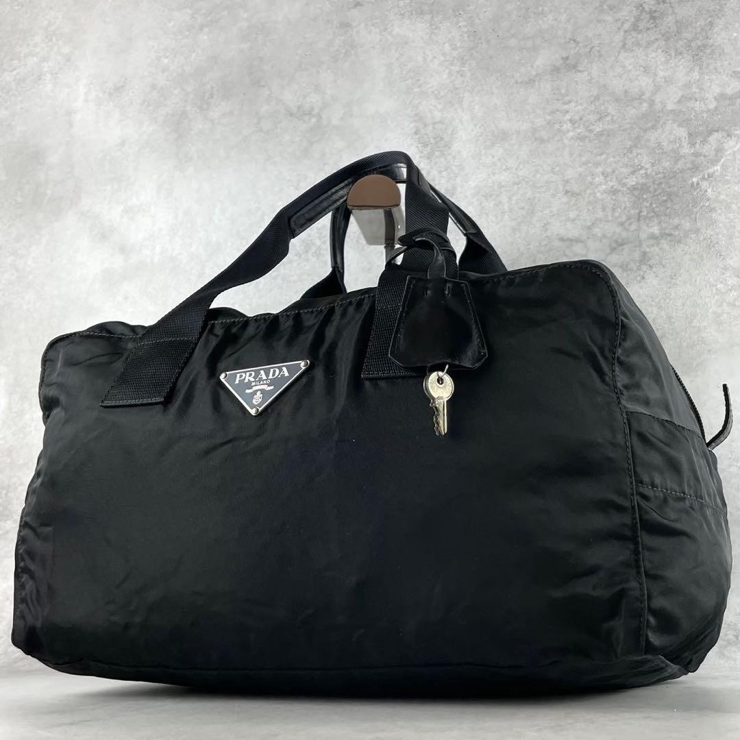 PRADA Boston Bag Triangle Logo Nylon Black with Lock thumbnail 2