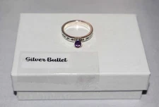Silpada Sterling Silver Amethyst Etched Band Stack Ring R0455 Size 7