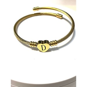 Authentic Gold Plated Heart Initial D Expandable Cuff Bracelet
