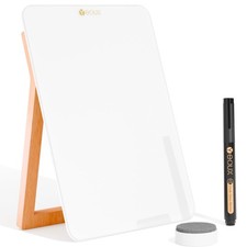 Desktop Glass Whiteboard with Reversible Wood Stand, Small White Board, Mini ...