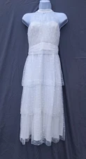 NEW Lulus Medium Positively Precious White Floral Mesh Tiered Halter Midi Dress