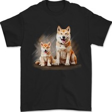 Camiseta Hijo Cachorro Akita Inu Para Hombre Algodón 100% Negro Blanco