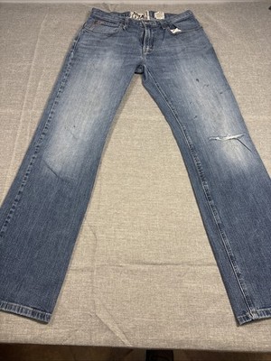 Ariat Jeans Men s 32x34 Low Rise Boot Cut M4 Denim Fade Distressed Cowboy Read