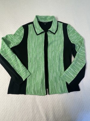 MING WANG Jacket Cardigan Size XL Green Knit Clasp Closure Work Career