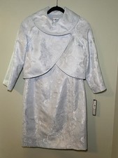 TAHARI ASL Jacquard Silver Blue Sleeveless Dress and Blazer Jacket-Size 10 NWT