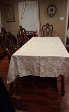 Ivory Off White Damask Tablecloth 100"x60.5" grapes leaves design