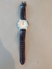 Guess Exchange unisex Steel 39mm Beige Dial Brown Leather Strap Watch W0922G2