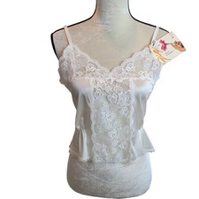 NOS Vintage Gigi Womens Sz 34 White Lace Satin Cami Slip Tank Top Coquette Angel