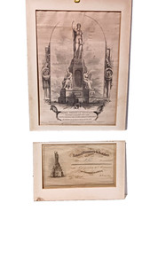 NATIONAL MONUMENT TO THE FOREFATHERS, 1855, LITHOGRAPH & CERTIFICATE, 2pcs.