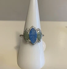 Bomb Party Ring The Sterling Club Aqua Blue Ice Crystal Sterling Silver Size 8