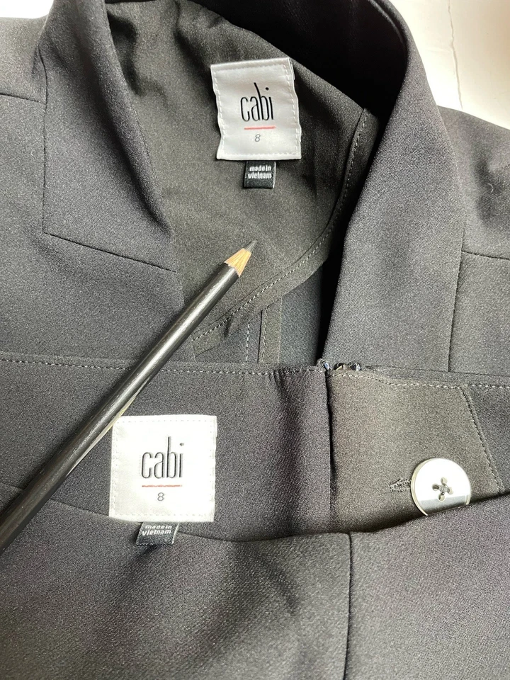 NUEVO Traje Pantalón Cabi Talla 8 Conjunto de Dos Piezas Negro Traje Eléctrico Bolsillos Fácil Cuidado EXEC Foto 2 de 4