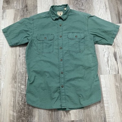 Redhead Mens Button Up Pockets Polo Thick Shirt Green Size L Hiking Outdoors