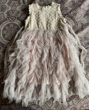 Girls Ivory/Pink Lace Floral Tulle Tutu Dress Sleeveless Round Neck Knee