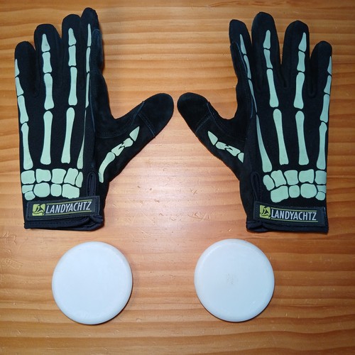 Landyachtz Guanti da Skateboard Slide con Dischi Ossa Scheletro Bagliore al Buio L