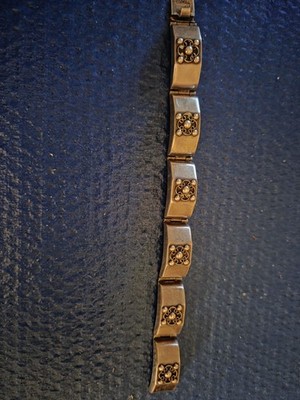 Lovely Mexican Sterling silver Metal Link Chain Bracelet w/ design on each link