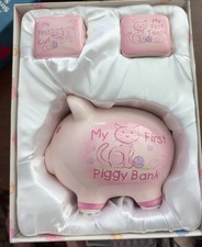 My First Piggy Bank Keepsake Box Set For Curl Tooth - Cute Cat Design - Pink