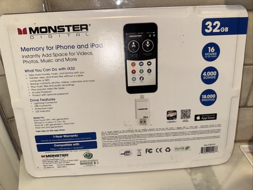 Monster Digital 32GB iX32 USB/Lightning Flash Drive BNIB Memory For iPhone iPad - 第 3/4 張圖片