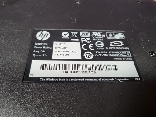 HP KU-0316 Black & Silver USB Keyboard (434821-007) - Picture 4 of 5