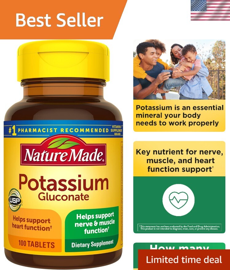 Daily Heart Health Support: Potassium Gluconate 550 mg - 100 Tablets Gluten-Free