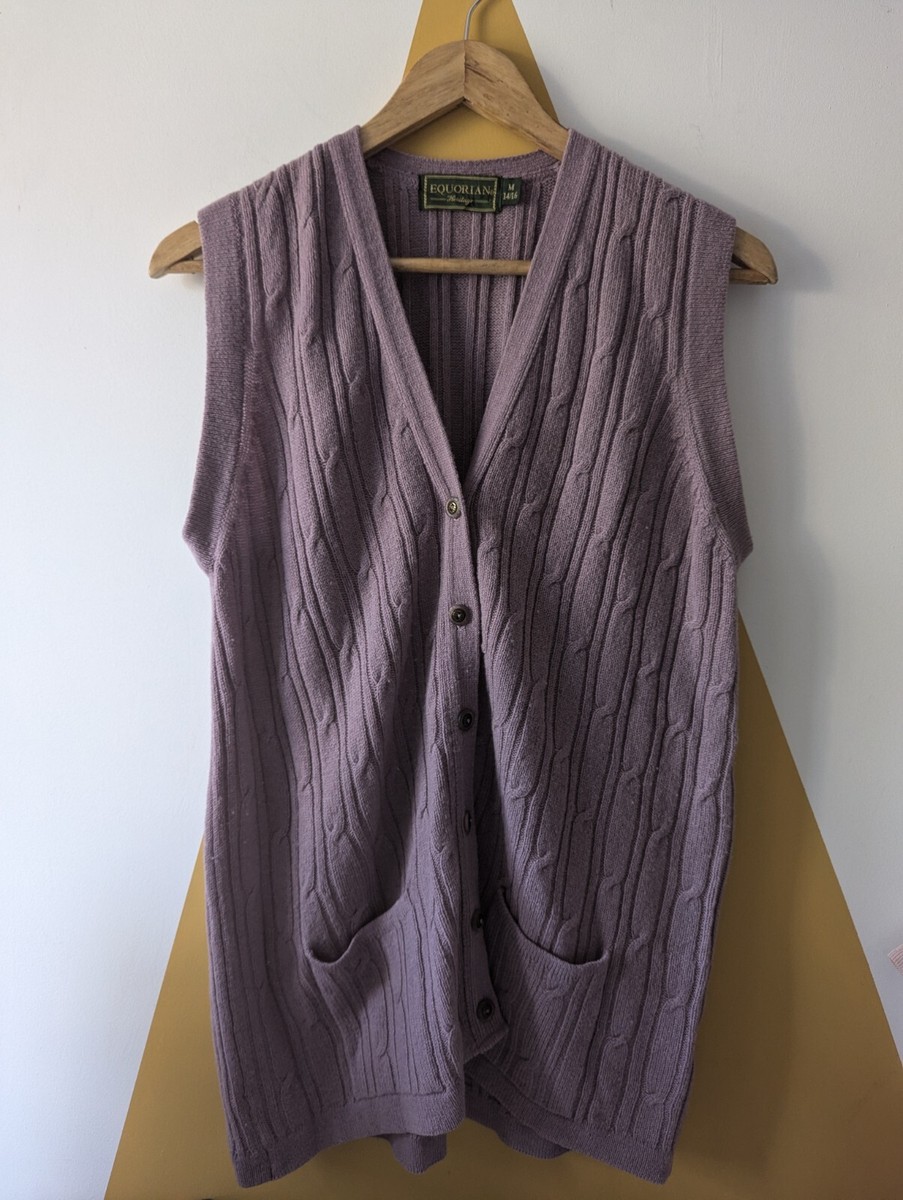 Vintage Equorian Heritage Lilac Wool Cable Knit Sweater Vest Size