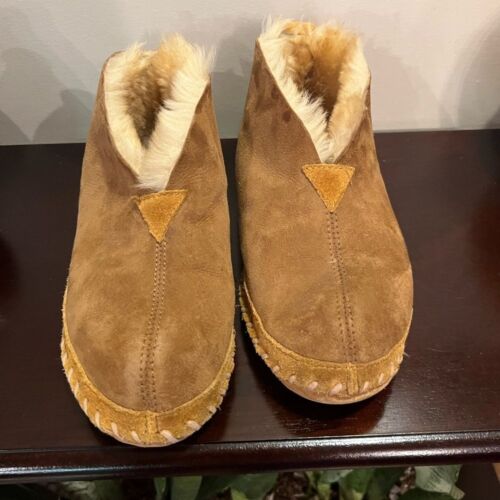 Vintage LL Bean Mocs Brown Suede Leather Shearling Lodge Chukka Slippers Shoes